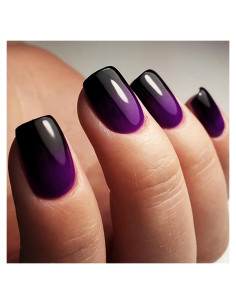 24 Uñas Postizas Cortas Dulyork Negras Moradas Degradado