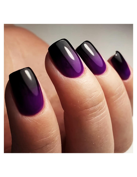 24 Uñas Postizas Cortas Dulyork Negras Moradas Degradado