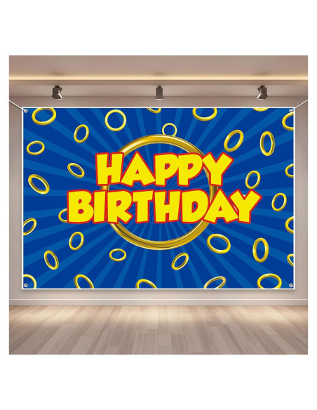Fondo de Cumpleaños Azul con Anillo Dorado 1.52x0.91m Tingjoo