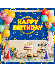 Fondo de Cumpleaños Azul con Anillo Dorado 1.52x0.91m Tingjoo 2