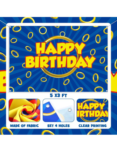 Fondo de Cumpleaños Azul con Anillo Dorado 1.52x0.91m Tingjoo