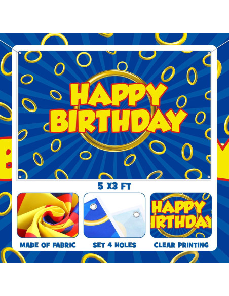 Fondo de Cumpleaños Azul con Anillo Dorado 1.52x0.91m Tingjoo