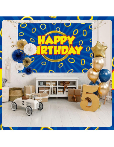 Fondo de Cumpleaños Azul con Anillo Dorado 1.52x0.91m Tingjoo