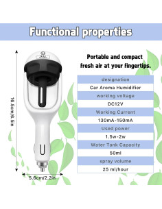 Humidificador de coche Joyday 50ml, difusor de aceite esencial negro 2
