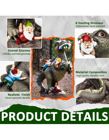 Estatua de Gnomo Dinosaurio SOWSUN 35.6 cm Jardín Decoración