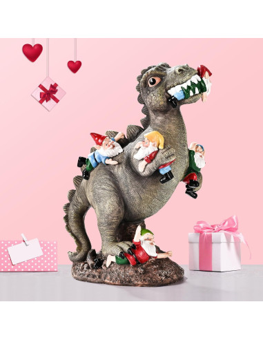 Estatua de Gnomo Dinosaurio SOWSUN 35.6 cm Jardín Decoración