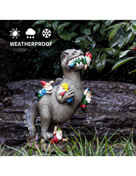 Estatua de Gnomo Dinosaurio SOWSUN 35.6 cm Jardín Decoración