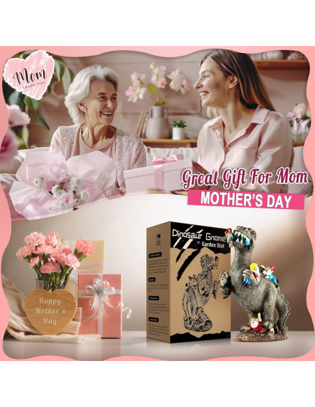 Estatua de Gnomo Dinosaurio SOWSUN 35.6 cm Jardín Decoración