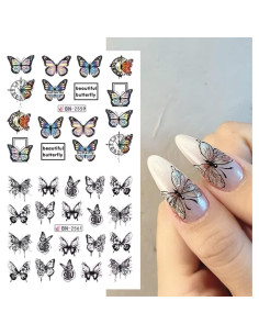 Calcomanías de Uñas SINSEN - Mariposas Coloridas 12 Hojas 2