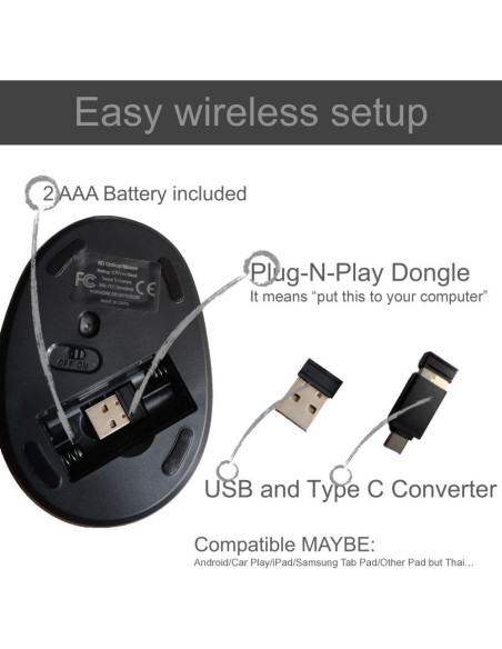 Ratón Inalámbrico Ergonómico para Zurdos URBY Negro 2024