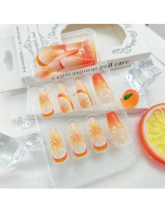 Uñas Postizas Coffin Medianas STADWWK 24Pcs Diseño Frutas 3D 2