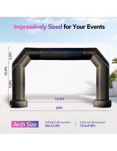 Arco Inflable Poligonal Wellcomer 6.1m Negro con Ventilador