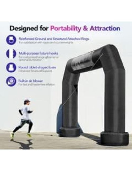 Arco Inflable Poligonal Wellcomer 6.1m Negro con Ventilador