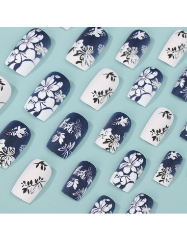 24 Uñas Postizas Acrílicas OCOUYVD Diseño Gradiente Flor
