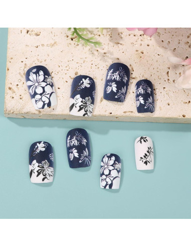 24 Uñas Postizas Acrílicas OCOUYVD Diseño Gradiente Flor