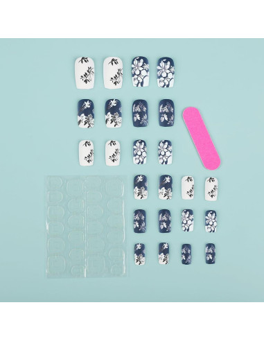 24 Uñas Postizas Acrílicas OCOUYVD Diseño Gradiente Flor