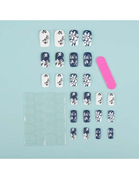 24 Uñas Postizas Acrílicas OCOUYVD Diseño Gradiente Flor