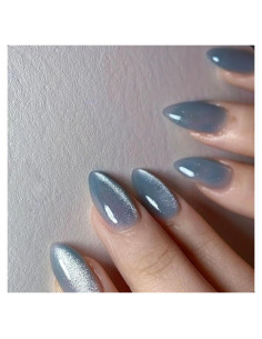 Uñas Postizas Cat Eye Azules 30 Pcs - Acrílicas Medianas