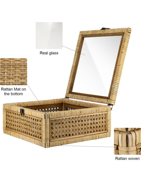 Juego de 2 Cajas Decorativas de Ratán con Tapa de Vidrio - HUAXIN CRAFT H