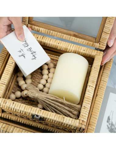 Juego de 2 Cajas Decorativas de Ratán con Tapa de Vidrio - HUAXIN CRAFT H