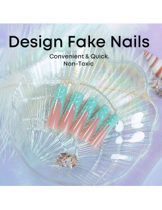 Uñas Postizas Largas Coffin Francesas Verdes 3D - FOXIIU 2