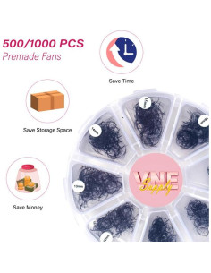 Extensiones de Pestañas VNE 500 Ventiladores 9-16mm Rizado D 2