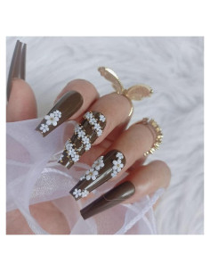 24 Uñas Postizas Verde Ejército ZYBUXY Largas Acrílicas