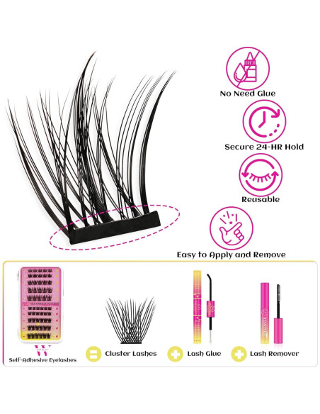 Pestañas Autoadhesivas WLFRHD 55 Pcs 8-16mm Reutilizables