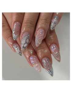 Uñas Postizas Cortas Rosa 3D ANDGING - 24 Pcs Diseño Corazón