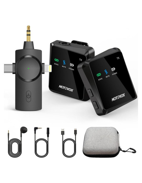 Micrófono Lavalier Inalámbrico NOTEVOX 3 en 1 USB-C Lightning Micrófono Lavalier Inalámbrico NOTEVOX 3 en 1 USB-C Lightning