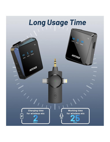 Micrófono Lavalier Inalámbrico NOTEVOX 3 en 1 USB-C Lightning