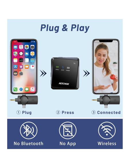 Micrófono Lavalier Inalámbrico NOTEVOX 3 en 1 USB-C Lightning Micrófono Lavalier Inalámbrico NOTEVOX 3 en 1 USB-C Lightning