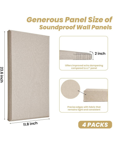 4 Paneles Acústicos Aislantes de Sonido 60x30 cm Camel