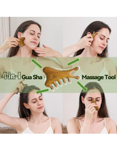Gua Sha 4-en-1 Aurift de Sándalo Verde Natural - Masaje Facial y Corporal 2