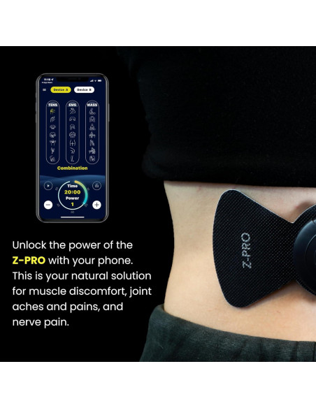 Masajeador TENS y EMS Z-PRO Inalámbrico Bluetooth 27.5x14cm