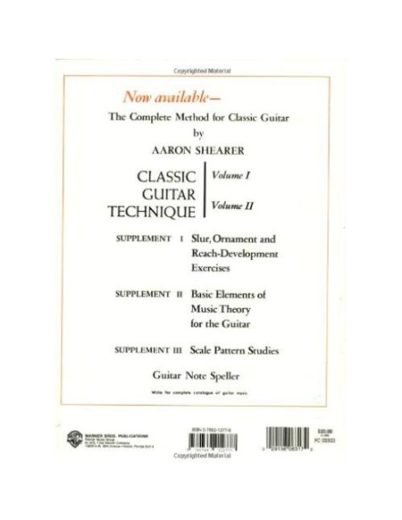 Scale Pattern Studies For Guitar, Supplement 3: Classic Guitar Technique