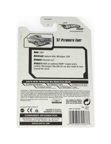 Hot Wheels 2009 Treasure Hunts Plymouth Fury 1:64 Escala
