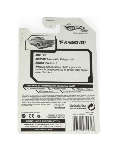 Hot Wheels 2009 Treasure Hunts Plymouth Fury 1:64 Escala