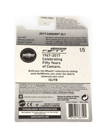 Hot Wheels Camaro ZL1 2017 1:64 Rojo Metalizado