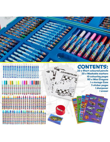 Set de Arte Hot Wheels 130 Piezas para Niños 4-12 Años