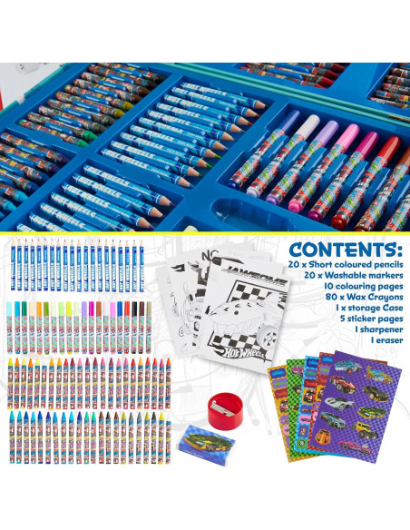 Set de Arte Hot Wheels 130 Piezas para Niños 4-12 Años