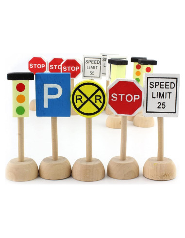 Juego de Señales de Tráfico de Madera Attatoy - 14 Piezas