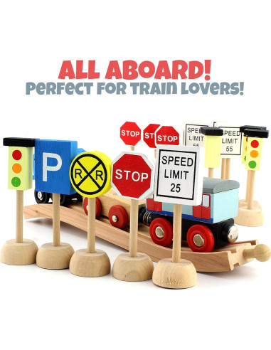 Juego de Señales de Tráfico de Madera Attatoy - 14 Piezas