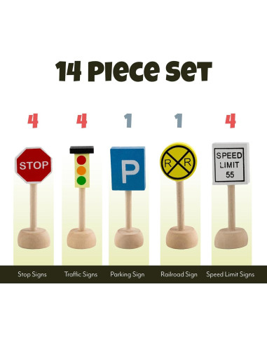 Juego de Señales de Tráfico de Madera Attatoy - 14 Piezas