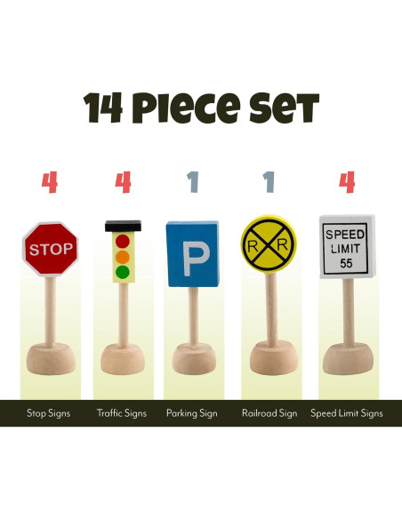 Juego de Señales de Tráfico de Madera Attatoy - 14 Piezas