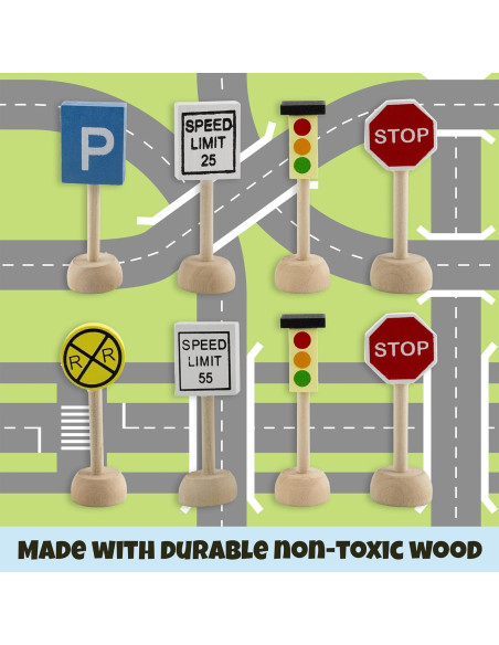 Juego de Señales de Tráfico de Madera Attatoy - 14 Piezas