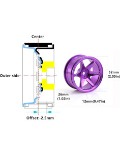 Ruedas de Coche RC 1/10 Chanmoo Aluminio 52mm 4PCS Púrpura 2