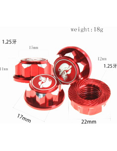 8 Tuercas de Rueda Hexagonales 17mm Aluminio RC Rojo 2