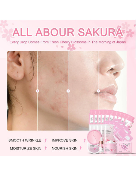 Set de Cuidado Facial ISHERBIN Sakura 24PCS para Adolescentes