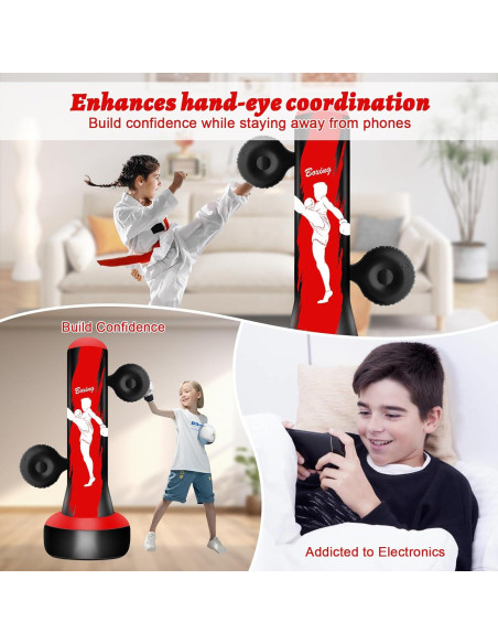 Saco de Boxeo Inflable Vobab 175 cm con Guantes y Almohadillas